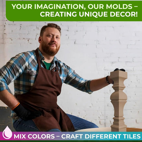 Person showcasing Roman Style Balustrade Molds 2 Piece DIY Concrete Column Forms, holding a mold in a workshop.