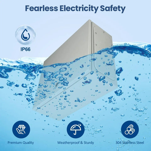 Beefy Cold Rolled Steel Waterproof Electrical Box For Outdoor Use 20 Inch By 12 Inch By 10 Inch NEMA Enclosure IP66 submerged in water