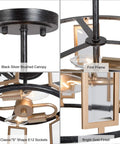 Details of 2 Light Modern Semi Flush Mount Ceiling Light With Clear Glass Shade Close To Ceiling Fixture in black silver brushed finish.
