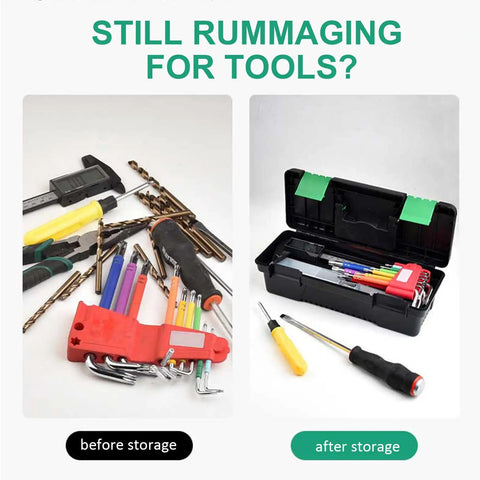 Kickass Tailgate Ready Tool Box Featuring An Unbreakable Hinged Lid And Grippy Top Carry Handle, before and after organization.
