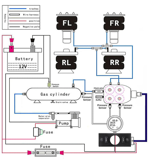 Heavy Duty 200 PSI 12V Electric Air Compressor Pump schematic diagram showing wiring and components for installation.