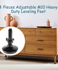 Eight Piece M10 Adjustable Leveling Feet Set For Furniture With 2 Inch Thread Length Rubber Leg Levelers
