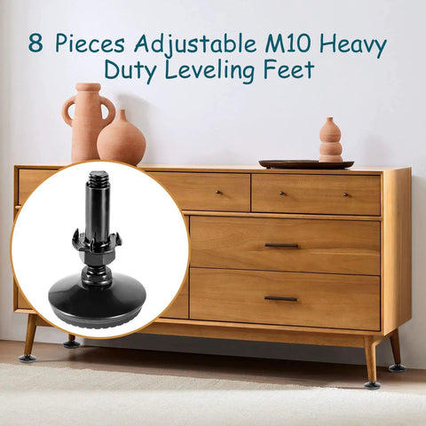 Eight Piece M10 Adjustable Leveling Feet Set For Furniture With 2 Inch Thread Length Rubber Leg Levelers
