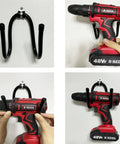 Heavy Duty 2 Pack Power Tool Organizer Wall Mount Hangers Drill Holder Storage Rack For Garage Workshop Shed Organization Ideal Gift For Men Dads Handy Home Improvement, shown installed with a red power drill.