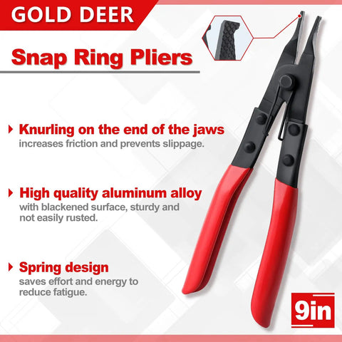 Angle Tip Lock Ring Pliers For Snap Rings And Retaining Rings, Flat Nose Circlip Pliers With Knurling Tips, red handles