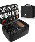 Waterproof Electronics Organizer Bag With Double Layer Design For Cables Power Bank And Tablet Gear Up To 11 Inch Shockproof Travel Cable Case For USB Cables Chargers Earbuds And More Black.