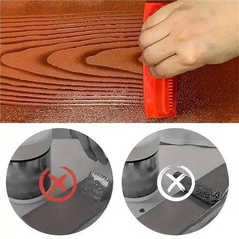 Top Shelf Wood Grain Paint Roller Set For No Sweat Wall And Furniture Refinishing With Slick Flexible Rubber Texturing Brush For Instant Realistic Lumber Vibe showing a textured paint application process.