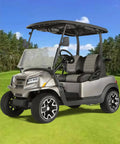 Heavy Duty Golf Cart Mirrors For Square Tube Roll Cages Bringing A Zero Fuss Install In Three Sizes To Fit Club Car Yamaha Ezgo Cushman And Icon Rides That Offer Knockout Visibility Any Day on a silver golf cart on the golf course.