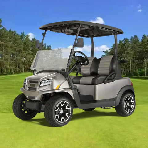 Heavy Duty Golf Cart Mirrors For Square Tube Roll Cages Bringing A Zero Fuss Install In Three Sizes To Fit Club Car Yamaha Ezgo Cushman And Icon Rides That Offer Knockout Visibility Any Day on a silver golf cart on the golf course.