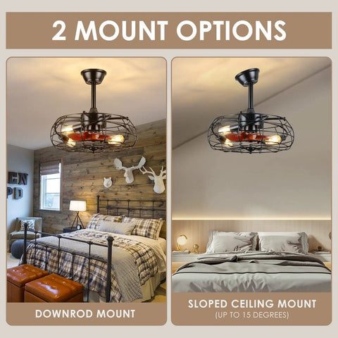 Dope Farmhouse Style Ceiling Fan With Light And Remote Control showing downrod and sloped ceiling mount options.