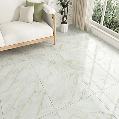 Living room with Beige Marble Peel And Stick Vinyl Flooring 12x12 Self Adhesive Tiles Waterproof And Removable 20 Tiles Per Box.