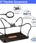 Must Have Helping Hands Soldering Station With 5X Magnifying Glass showing 360° flexible gooseneck and adjustable arms