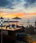 Six Pack Glass Citronella Torches For Outdoor Use 16 Oz Fuel 55 Inch Clear Glass Torches With 3 Prong Grounded Stakes for beach lighting