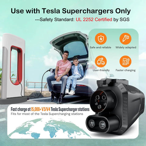 Universal Nacs To Ccs Adapter For Tesla Supercharger DC fast charging plug, portable, fits various EV models for quick charging.