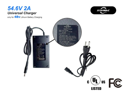 54V 2A Smart Electric Bike Charger For 48V Lithium Batteries, 120V AC Input, DC 2.1mm Jack, OVP OCP SCP Protection, Red Charging Light, Green Battery Ready Indicator, Turbo Fast Charge For E Bikes And Scooters