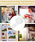 Premium White Refrigerator Door Stopper replaces latch hook, featured with healthy food in a well-organized fridge.