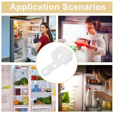Premium White Refrigerator Door Stopper replaces latch hook, featured with healthy food in a well-organized fridge.