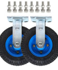 Two Pack Industrial Heavy Duty Casters Featuring Rock Solid Pneumatic Rubber Tires, 200mm size with galvanized bracket and bolts.