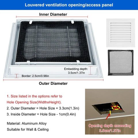 Solid Build Aluminum Louvered Access Panel Door With Built In Filter Grid And No Sweat Hinge Setup For Crisp Drywall Flush And Sweet Breeze Flow Measuring Eighteen By Twenty Four Inches, showing dimensions and ventilation design.