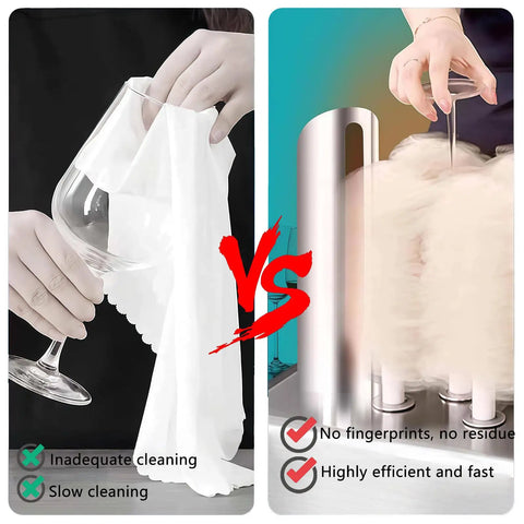Comparison of hand drying glasses and Stainless Steel Glass Polisher Machine For Commercial Use highlighting efficiency