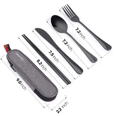 Portable Stainless Steel Travel Utensil Set With Case Reusable Fork And Spoon For Work Camping Picnics Lunch Box Dishwasher Safe