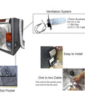 Resin 3D Printer Enclosure With Adjustable Vent Kit For Odor Control And UV Blocking Window See Through Design details with fan and pocket