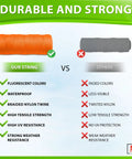 Comparison between orange mason line string nylon twine 250 feet braided size 18 and standard gray twine, highlighting durability.