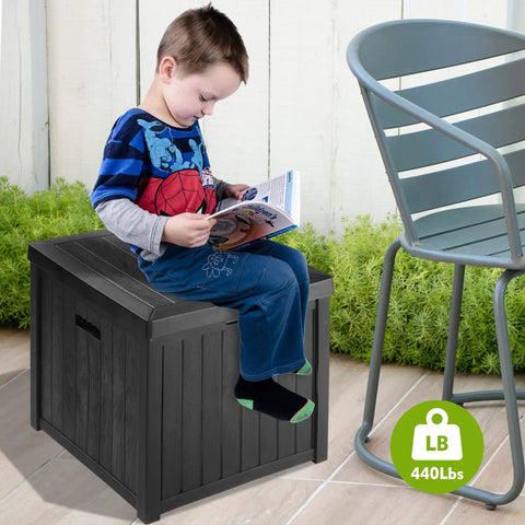 52 Gallon Outdoor Storage Box Deck Box Weatherproof Bench Black That Doubles as Extra Seating Waterproof Patio Chest Heavy Duty 440 Lb Capacity For Patio Use