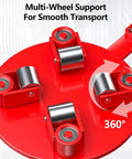 Beefy Heavy Duty Industrial Machinery Mover With Reinforced Steel Machine Skates And Sturdy Pull Handle For Smooth Shop Floor Equipment Transport At Fifteen Ton Capacity Set Of Six, showing multi-wheel support for ease of movement.