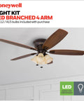 Glen Alden 52 Inch Indoor LED Ceiling Fan With Light Flush Mount Ceiling Fan With Pull Chain, wood finish blades, room view