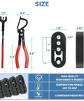 Exhaust Hanger Removal Pliers Set With 4 Hole Rubber Hanger Insulators Kit 5 Pieces Auto Repair Tool showing tool dimensions