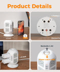 Ultra Slim 10 Foot Power Strip Tower With Eight Widely Spaced Outlets And Four USB Ports next to smartphone on desk.