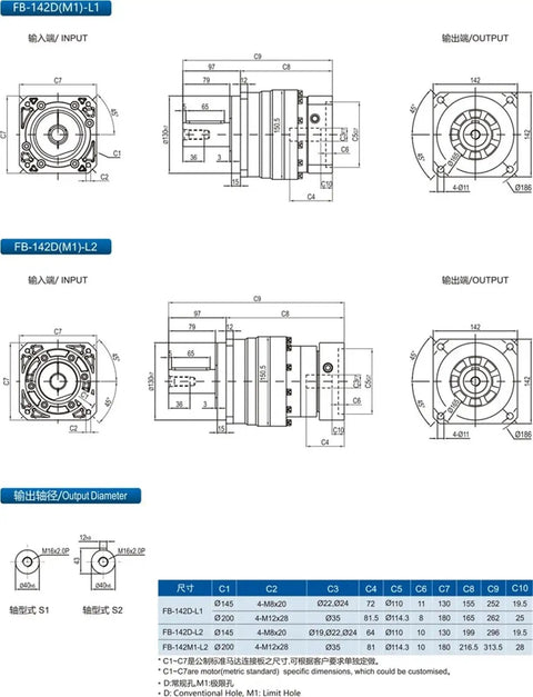 Heavy Duty Helical Gear Planetary Reducer Real Deal Servo Motor Speed Drive Unit showing detailed dimensions and design specifications.