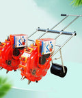 Handheld Seed Spreader And Fertilizer Applicator For Easy Planting Manual Seeder With Roll-Row Design side view on green background