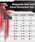 All In One Allen Wrench Set SAE Metric Torx Magnetic Ball End T Handle 27 Piece Kit For Home Auto DIY Pros Includes Magnetic Ball End Easy Grip Precise Hex And Torx Fit Heavy Duty Construction Magnetic Tip Keeps Bits In Place, 27-piece SAE metric Torx set