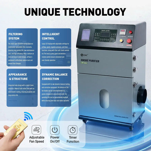 Heavy Duty Industrial Laser Fume Extractor With Badass 1200W Suction And Automatic Pulse Jet Cleaning For Welding Cutting And Solder Smoke Pickup Pro Grade Shop Solution, grey metal design.