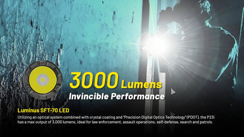 P23i Tactical Flashlight 3000 Lumen USB-C Rechargeable Long Throw EDC Light emphasizing powerful 3000 lumens output