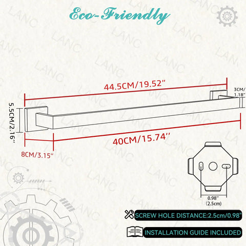 Diagram of 2 Pack 16 Inch Stainless Steel Towel Bars Matte Black Wall Mount Towel Rack Set dimensions and installation guide