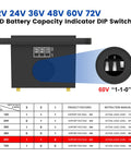 Universal Led Golf Cart Battery Level Indicator Meter Monitor For 12V To 72V Lithium And Lead Acid With Ten Segment Gauge Display Plug And Play To Keep Your Sweet Setup Charged, showing 60V indicator and DIP switch settings.