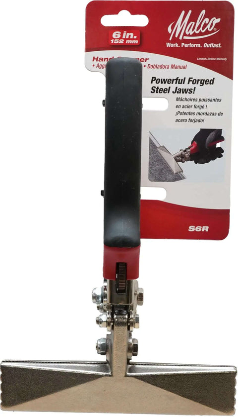 Beefy S6R Hand Seamer with Soft Grip Non Slip Handle, front view showing drop forged jaws and ergonomic grip for sheet metal work.