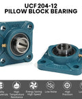 Pillow Block Bearing Flange Mounted 3/4 Inch Bore 4-Bolt Square Flanged Bearing Unit Cast Iron Housing