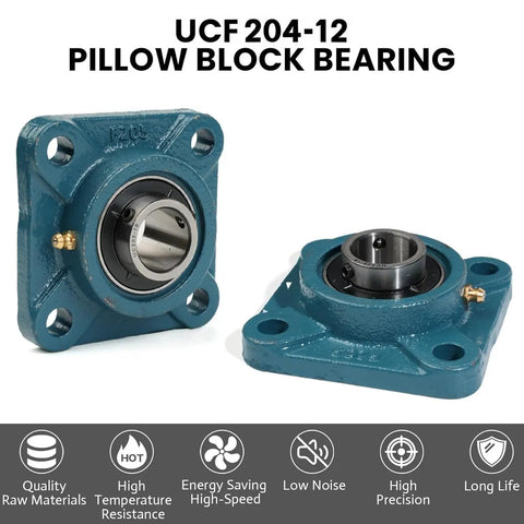 Pillow Block Bearing Flange Mounted 3/4 Inch Bore 4-Bolt Square Flanged Bearing Unit Cast Iron Housing
