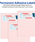 Top Notch Easy Peel Address Labels With Sure Feed Tech For Laser Printers 1.33 By 4 Inches White 1400 Count on pink sheets.