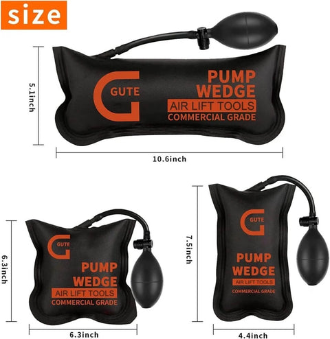 Air Wedge Bag Pump Kit, 3 Pack With 330 Lb Rating, Commercial Inflatable Wedge Bags In Three Sizes, Pro Grade Leveling Tool