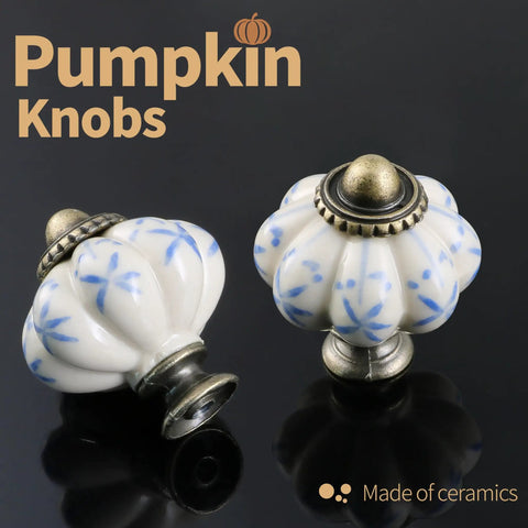 Smooth Operation Vintage Ivory And Blue Ceramic Cabinet Knobs Bang For Buck 12 Pack Drawer Pulls close-up of ceramic pumpkin knobs