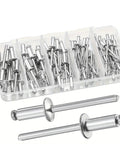 Aluminum Blind Rivets Assortment Kit Five Size Set With 70 Pieces For Metal Furniture And Automotive Projects in a clear case