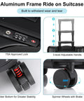 20-inch kids' ride-on luggage with aluminum frame, black, 3-level adjustable handle, 360° spinner wheels, TSA lock