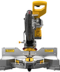 Front view of 20V Max XR 10 Inch Compact Double Bevel Fixed Miter Saw Kit with Bevel Gear Transmission for precise cuts.