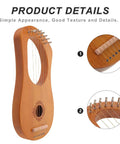 7 String Lyre Harp Starter Kit with tuning details, extra strings visible, made of wood and metal, ideal for beginners.