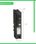 Homeline 20 Amp 1 Pole CAFCI Plug On Neutral Circuit Breaker For 120V Homes With dimensions showing height, width, and depth.